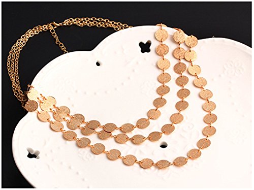 Spiritlele 3 Layers Sequins Disc Choker Coins Chunky Statement Necklace For Women Gold