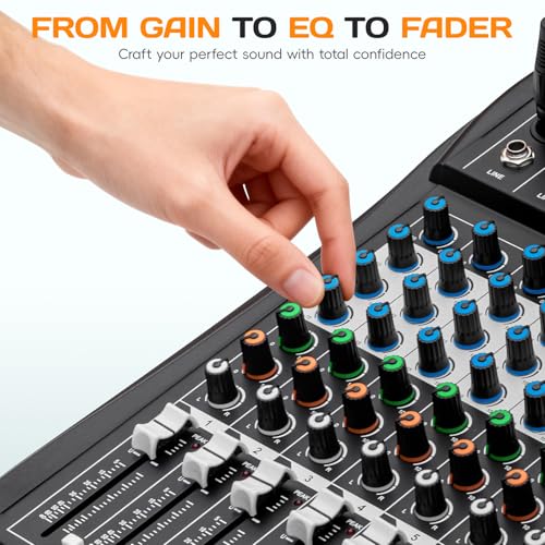 XTUGA CT80 8 Channel Audio Mixer for PC Recording Professional Sound Board Built-in Digital Effect Studio Mixer with 48V Phantom Power RCA Input Output MP3Bluetooth EQ