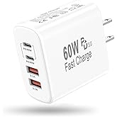USB C Charger Block,60W 4-Port USB C Wall Charger iPhone Charger Fast Charging PD Power Adapter+QC Wall Plug Multiport Type C Brick Chargers for iPhone 17 16 15 14 13 12 11 Pro Max XS,Samsung
