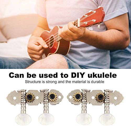 Tuning Pegs,2L 2R Ukulele Bass Tuning Pegs Sliver Classical Ukulele Tuning Pegs White Pearl Style Round Button Machine Heads - Thumbnail 3