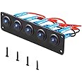 VonSom 12V Rocker Switch Panel Circuit Breaker Waterproof 5 Gang 3 Pin On/Off Toggle LED Switches for RV Marine Car Vehicle Trailer Truck SUV Boat RV Ship DC 12V/24V 20A
