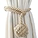 Shinywear 2 Pieces Retro Handmade Curtain Ropes Holdbacks Rural Knot Ball Cotton Cord Drapery Tiebacks Tie Band (Beige linen)