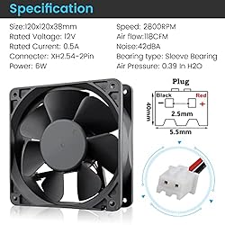 Wathai 2Pin 120mm x 38mm Brushless Cooling Case Fan