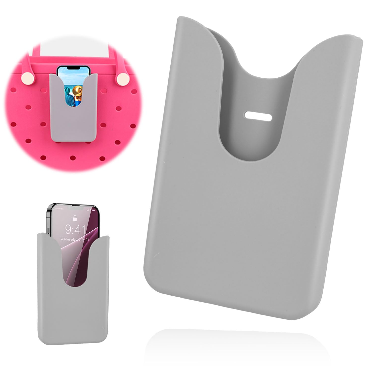 XIHIRCD Phone Holder for Bogg Bag, Silicone Cell Phone Pouch Storage Bag Case Portable Soft Wallet Holder Organizer Travel Accessories for Necessities, with Rope Gray