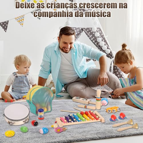 24 PCS Instrumentos de Percussão, Instrumentos Musicais, Xilofone, Brinquedo Musical, Bandinha Ritmica Instrumentos, Conjunto de Instrumentos de Percussão com Mochila Transparente