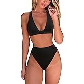 fatty tiger Womens High Waisted Thong Bikini Sets Sexy Brazilian Triangle Top Deep V Neck Two Piece Swimsuit Bathing Suits
