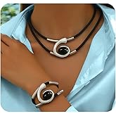 YOOESTORES82 Boho Jewelry Sets for Women Gold Silver Double Layered Leather Choker Western Cowgirl Non Tarnish Statement Necklaces Bracelets Costume Jewelry Sets