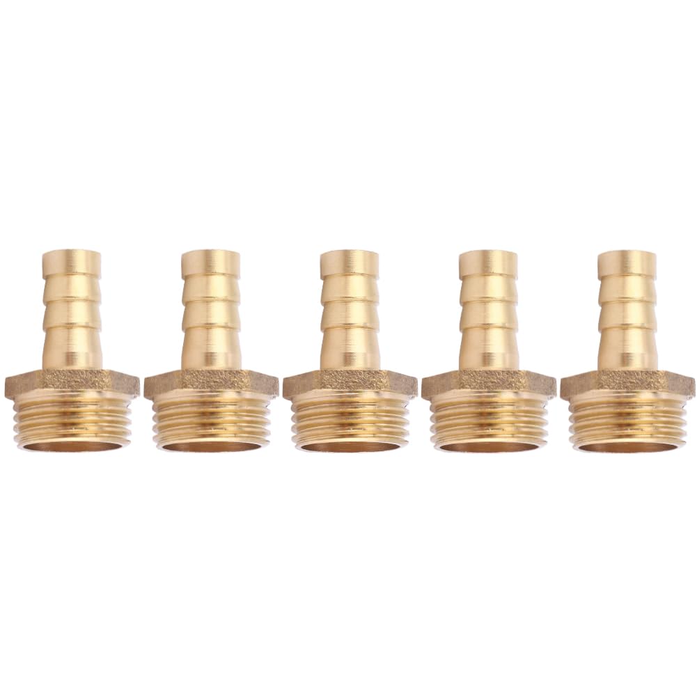 5Pcs Water Hose Connector, Brass Pipe Fitting 10mm Barb x G3/4 BSP Male, Hose Barb Tail Male BSP Thread Connector Joint Copper Coupler Adapter(PC10-06（3/4）)