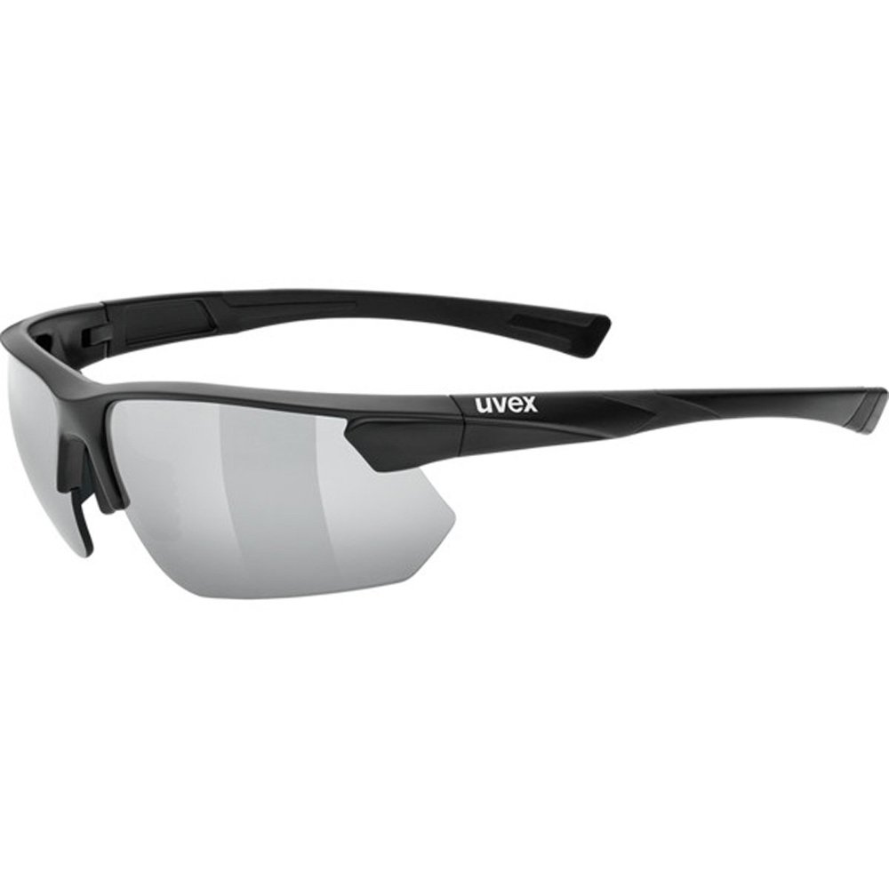 uvex Sportstyle 221 - Sports Sunglasses for Men and Women - Mirrored Lenses - Extra Wide Field of Vision - Black Matt/Silver - One Size