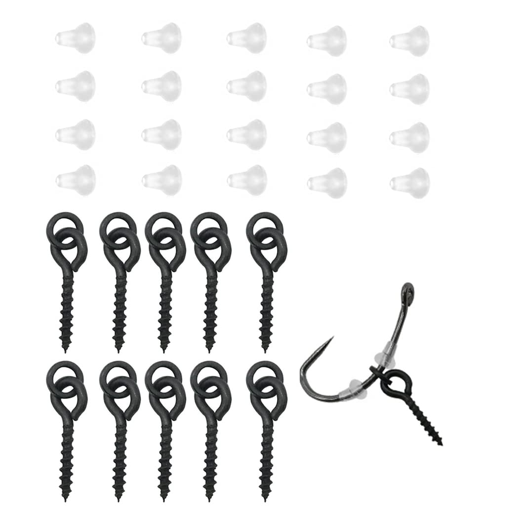 10x Fishing Bait Screws & 20x Hook Stops, Carp Boilie Bait Screw Eyes With Link Loop Terminal Tackle Accessories