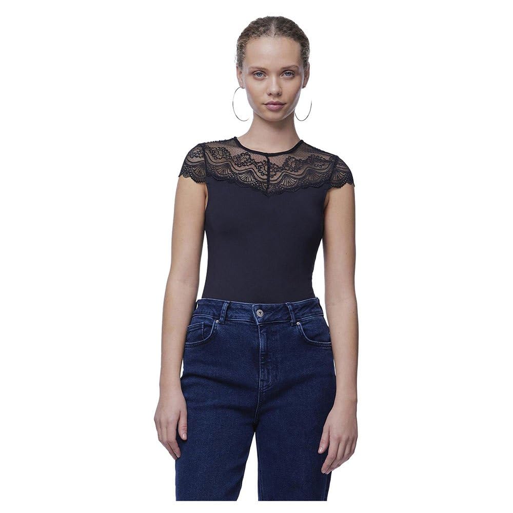 PIECES Women's Pcsinna Ss Bodystocking Noos Body, Black, S