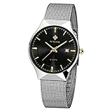 Men's Elite Sport Quartz Watch Male Silver-Tone Ultrathin Stainless Steel Mesh Band Watch With Date Black