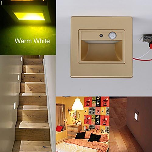 1/2/6/12X LED Light Wall Recessed Pathway Step Walkway Motion Sensor Stairs Lamp Gold (1, Warm White)