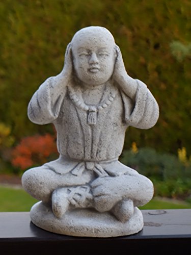 gartendekoparadies.de DREI Buddhas im Set, Steinfigur, H. 25 cm, 11 kg, Grau, frostsicher aus Steinguss für Außenbereich – Bild 7