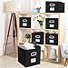 Magicfly Foldable Storage Cubes with Label Holders, Set of 6 Fabric Cloths Bins 12X 12 Inch with Handle for Home Organizer, Closet Storage Bins for Shelves, Black