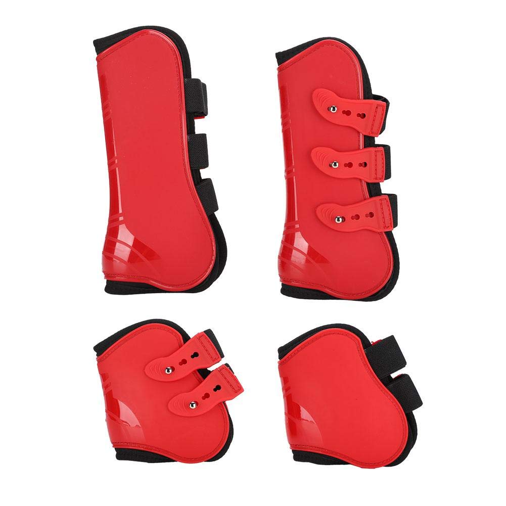 Horse Leg Guard, Red Horse Fore Hind Leg Boots Adjustable Leg Guard Protector Horse Riding Equipment for Jumping Obstacles(L-Red)