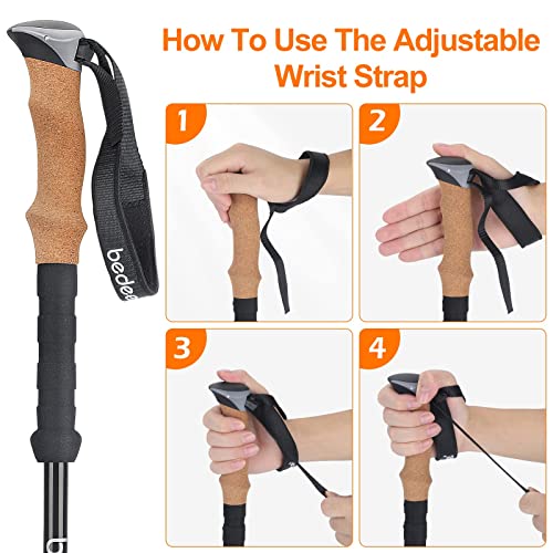 Bastones Trekking, Bastones de Senderismo Telescopicos de Aluminio 7075, Palos Senderismo Ultraligero 65cm-135cm con Mango de Corcho Anti-Sudor, Muñequera Ajustable, para Caminar, Montaña Alpinismo