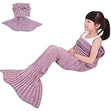 ONEPACK Mermaid Tail Crochet Blanket,Handmade Mermaid Blanket for child,Super Soft Comfortable Suitable for All Seasons Sleeping Reading Watching Working Sofa Camping Blankets(Child,56