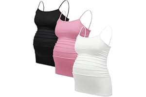 BEAUDRM Women's 3 Pack Maternity Tank Tops Casual Ruched Spaghetti Strap Pregnancy Cami Top Camisole