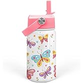 SANDJEST Kids Water Bottle with Straw Lid - 12 Oz Insulated Stainless Steel Water Bottles for Kid Girl- Travel Cup for School Sports