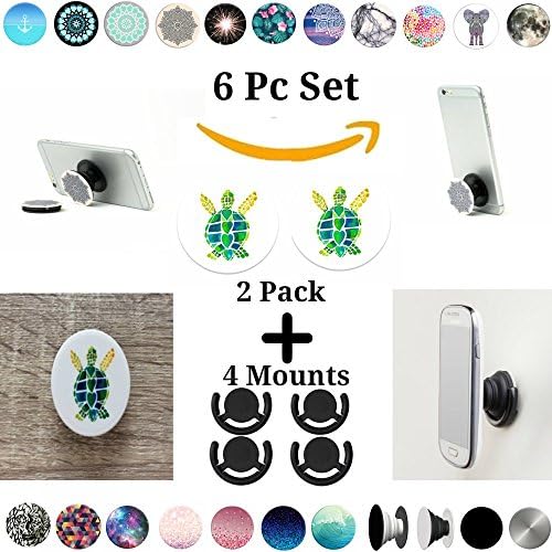 Pop Phone Grip Phone Grip Set (6 Piece) with 2 Piece Tablet Cell POP and 4 Universal Hands Free Mount - Turtle