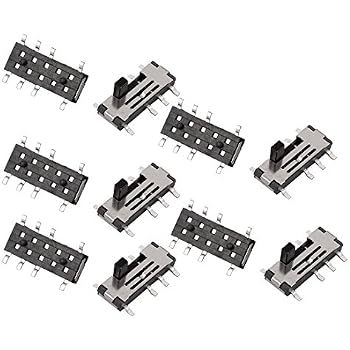 10PCS ON/ON/ON Slide Switch - 2P3T 8-Pin Micro Slide Switch, 3 Position, 50mA, With 15mm Aluminum Actuator