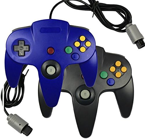 Pomilan 2 Packs Classic Retro Wired Controllers For N64(Black and Blue)
