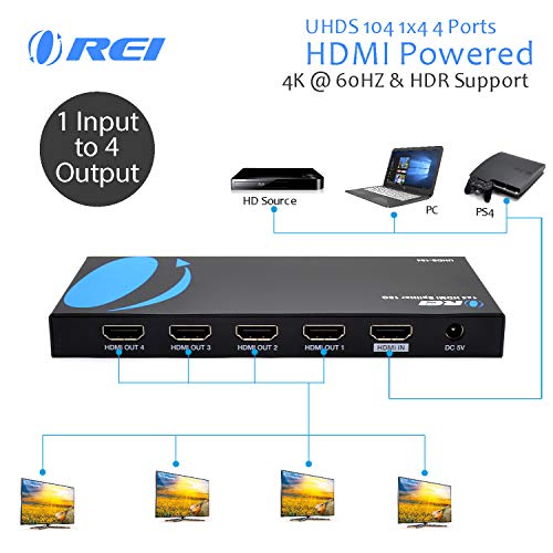 Orei UltraHD 4K @ 60 Hz 1 X 4 HDMI Splitter 1 in 4 Out 4 Port 4: 8-Bit - HDMI 2.0, HDCP 2.18 Gbps