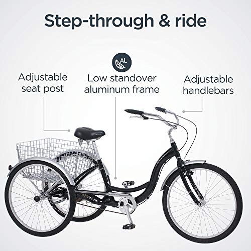 Schwinn Meridian Adult Trike, Three Wheel Cruiser Bike, 1Speed, 26