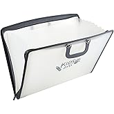 Acocony 11x17 Accordian File Organizer 13 Pocket 11x17 Portfolio Folder for Artwork with Handle Document Organizer with Zipper Closure and Sticky Labels Oxford Cloth Edge Frosted Translucent 1 Pack