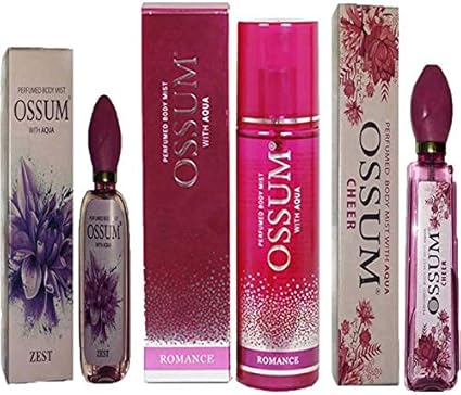 OSSUM ZEST PERFUMED BODY MIST 115ML+ROMANCE PERFUMED BODY MIST 115ML+CHEER PERFUMED BODY MIST 115ML Deodorant Spray - For Women (115 ml, Pack of 3)