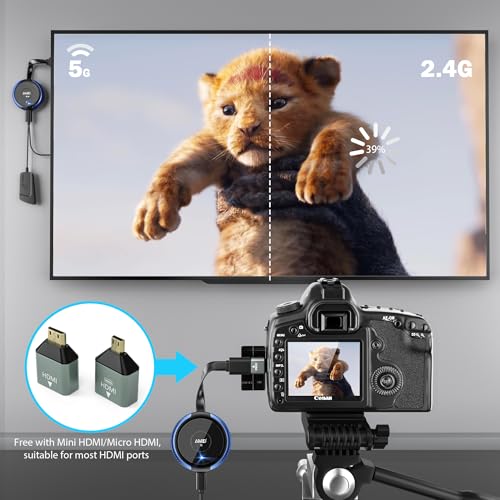 Wireless HDMI Transmitter and Receiver 5.8G - HDMI Funkübertragung 4K-Dekodierung Kabellos Sender und Empfänger, für Audio Video von Laptop/TV Box/Kamera/USBC/PC auf Fernsehen/Monitor/Beamer