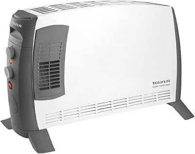 – Radiateur convecteur Clima Turbo 2000 | 2000W | 3 intensités de chaleur + Turbo | Thermostat Réglable | Pour surfaces jusqu’à 20m² | Pieds inclus | Poignée de transport