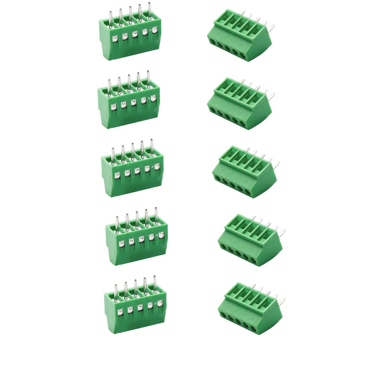 Photo 1 of 150V 6A 2.54mm/ 0.1inch Pitch 5 Pin PCB Mount Screw Type Terminal Block Connector, Pack of 10