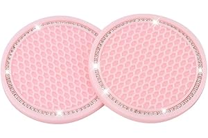 JSCARLIFE 2 Pack Bling Car Cup Holder Coasters, 2.75 Inch Soft Silicone Pad Set Diamond Round Auto Cup Holder Insert Drink Co