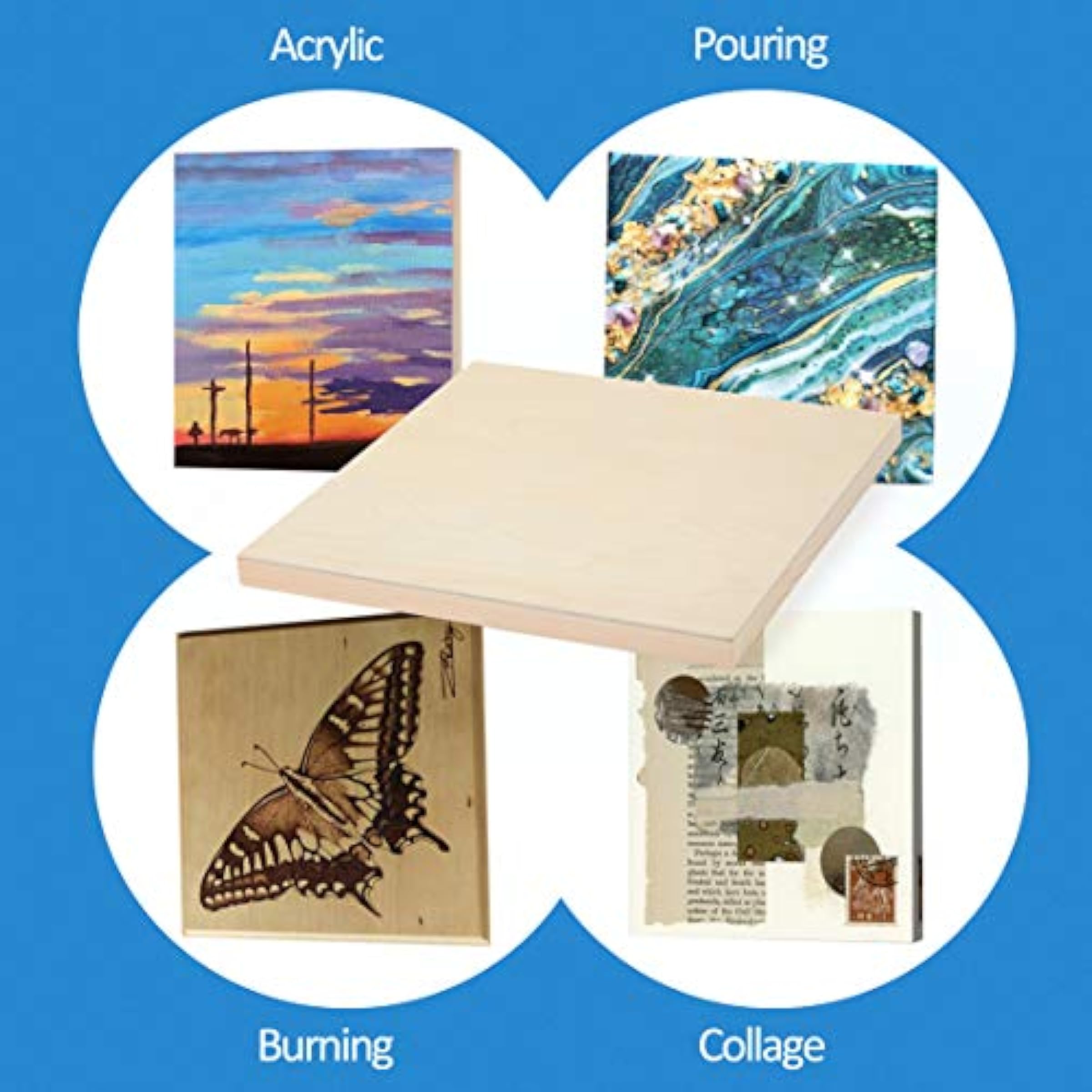 Unfinished Birch Wood Canvas Panels Kit, Falling In Art 4 Pack Of 12x12’’ Studio 3