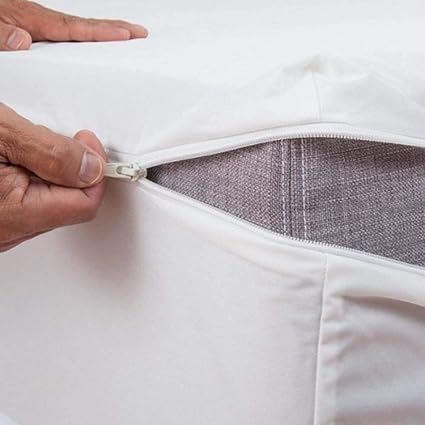 Linen Affairs Single Sizes Mattress Protector 100% Waterproof - Dust Proof & Bed Bug Proof Bed Poly Cotton Zipper Closer, White, Encasement Style 6 inch Pocket Drop