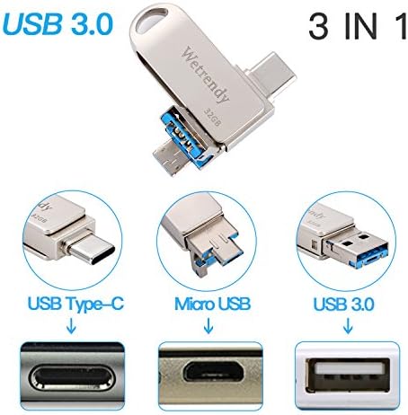 Mobile Phone USB Drive Type C USB 3.0 flash drive 32GB,3 IN 1 USB-C Micro USB,USB A Thumb drive High Speed Waterpoof OTG Memory stick for Samsung Android Smartphones Tablets Computer MacBook Nokia Goo