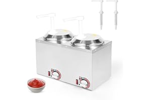 Restlrious 2x2.6 QT Tank Hot Fudge Dispenser with Dual Plastic Pumps, Electric Nacho Cheese Warmer with Temp Control, Cheese Pump Station for Commercial Buffet, Cake Shop & Kitchen, 110V/200W
