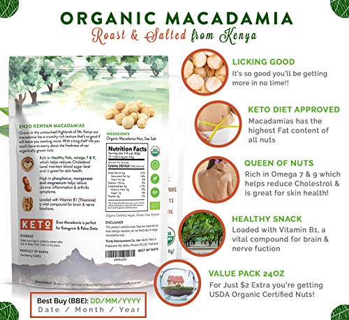 Macadamia Nuts 680g ( 24 ounce 1.5 lb ) Dry Roast Macadamias Enzo Original Sea Salt Flavor from Kenya, a proud Fairtrade Macademia The Perfect Healthy Holiday Snack