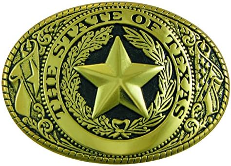 Texas State Seal Belt Buckle, Standard Size, Oval, Gold-tone Finish