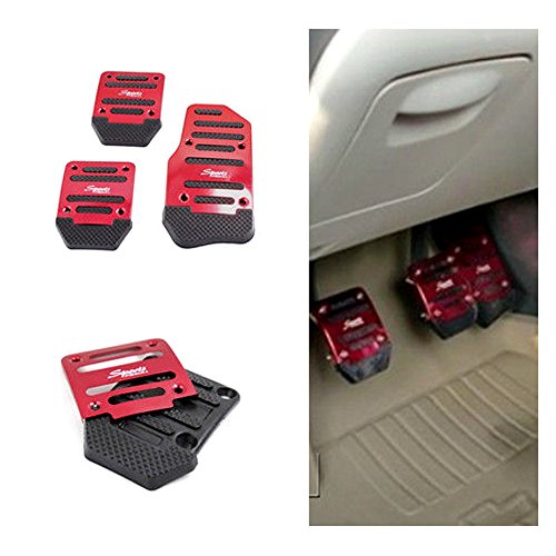 FLY5D 3 Pcs Manual Car Auto Non Slip Sports Aluminium Alloy Automatic Car Auto Vehicle Pedal Foot Treadle Foot Brake Cover Pad (Red) - Thumbnail 5