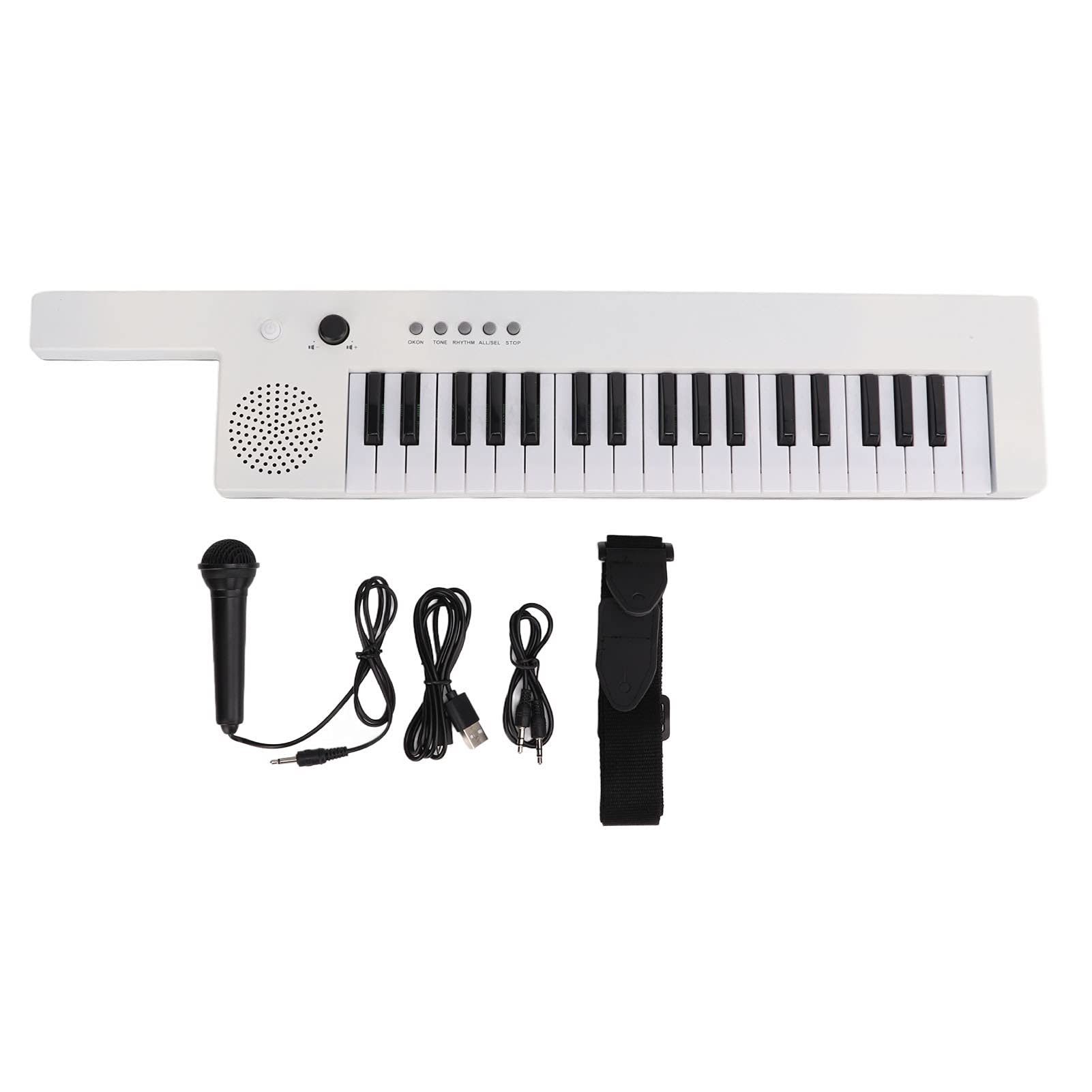 37 Key Keyboard Piano with Microphone ,Slimline and Super compact Portable Guitar Electronic Organ Mini Keytar Beginners Education Musical Instrument(BF 3755 white)