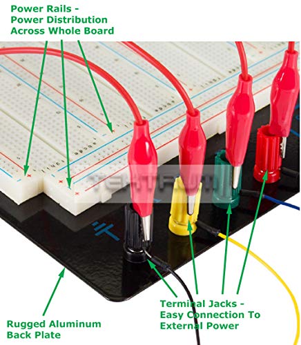 Tektrum Externally Powered Solderless 3220 Tie-Points Experiment Plug-in Breadboard with Aluminum Back Plate, Jumper Wires, Power Module, Wall Adaptor for Proto-Typing Circuit/Arduino/Raspberry Pi - Thumbnail 3