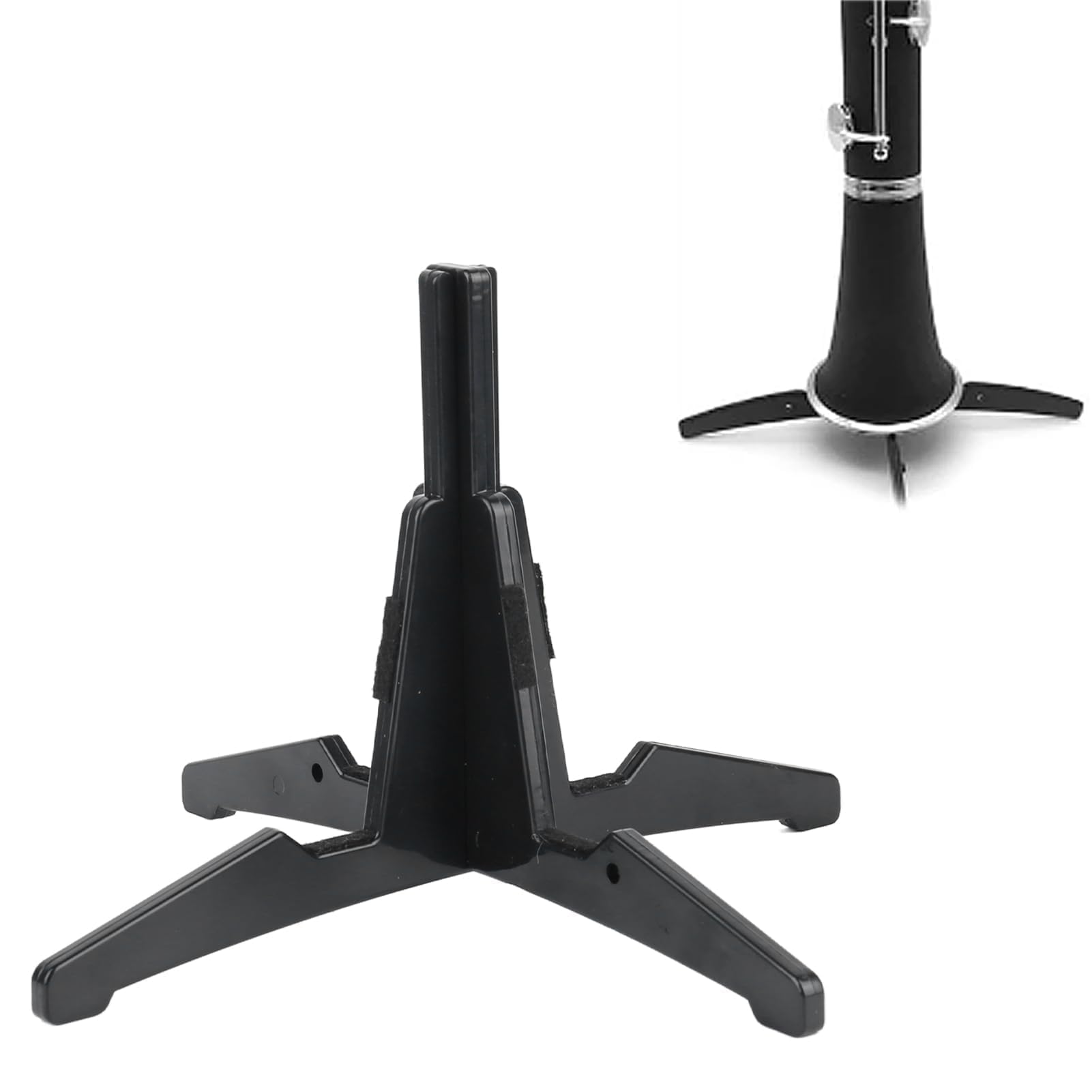 HERCHR Portable Clarinet Stand, 4 Legs Clarinet Holder Plastic Detachable Cross Wind Instrument Holder Long Flute Support 4 Legs Stand 4 Leg Folding Stable Base Fits A and B Clarinets (Black)