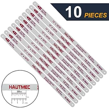 HAUTMEC Hacksaw Replacement Blades BI-METAL (10 Pack) High Speed Steel Grounded Teeth 18 TPI x 12