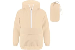 MODAFANS Girls Boys Rain Jacket Lightweight Waterproof Packable Hooded Half zip RainCoats Windbreaker for Outdoor 4-13Year