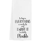WINGTECA Funny Kitchen Towels Adult Humor Sarcastic Gifts Housewarming Gifts for Women Housewives I'm Totally Flexible Waffle Weave Tea Dish Hand Towels for Kitchen Bathroom Decorative 14×23 Inches