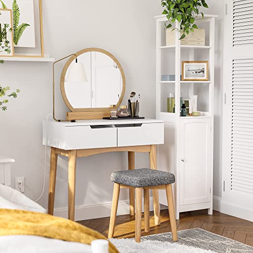 VASAGLE Vanity Table, Makeup Vanity Desk with Rounded Mirror, 2 Drawers