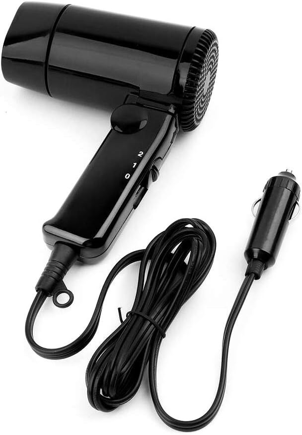 12V Portable In Car Hair Dryer Black Folding Handle Compact Hair Dryer